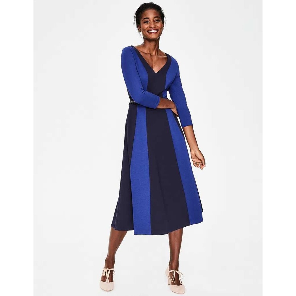 Boden Erin Navy Royal Blue Colorblock V-Neck Midi Dress 10R NWT